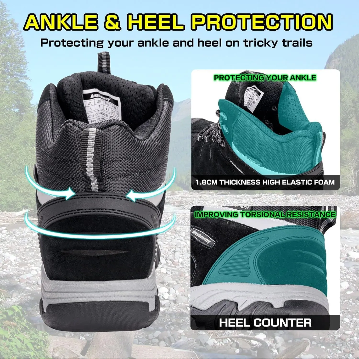 Ansbovey hiking boots waterproof men's hiking shoes women's outdoor trekking shoes