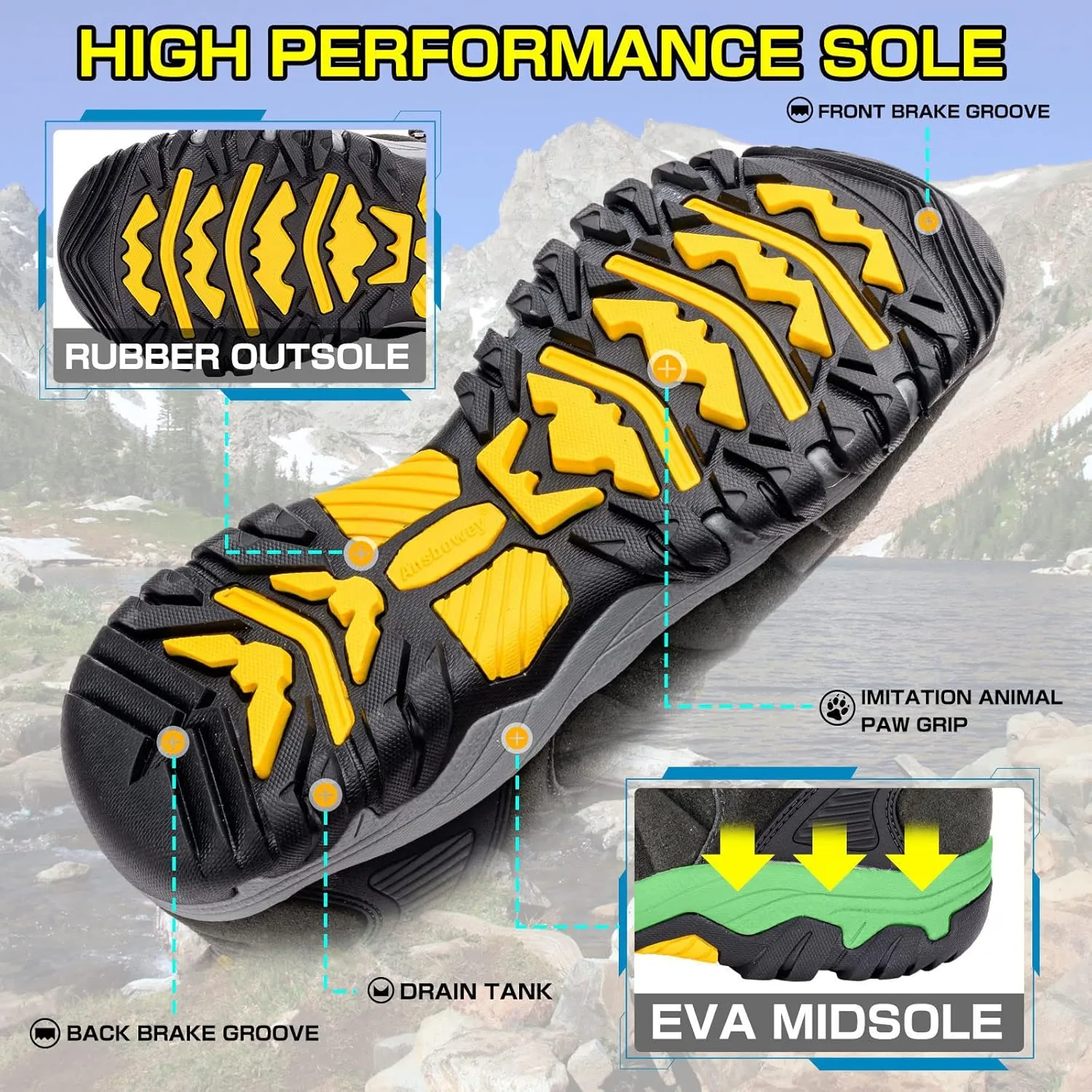 Ansbovey hiking boots waterproof men's hiking shoes women's outdoor trekking shoes