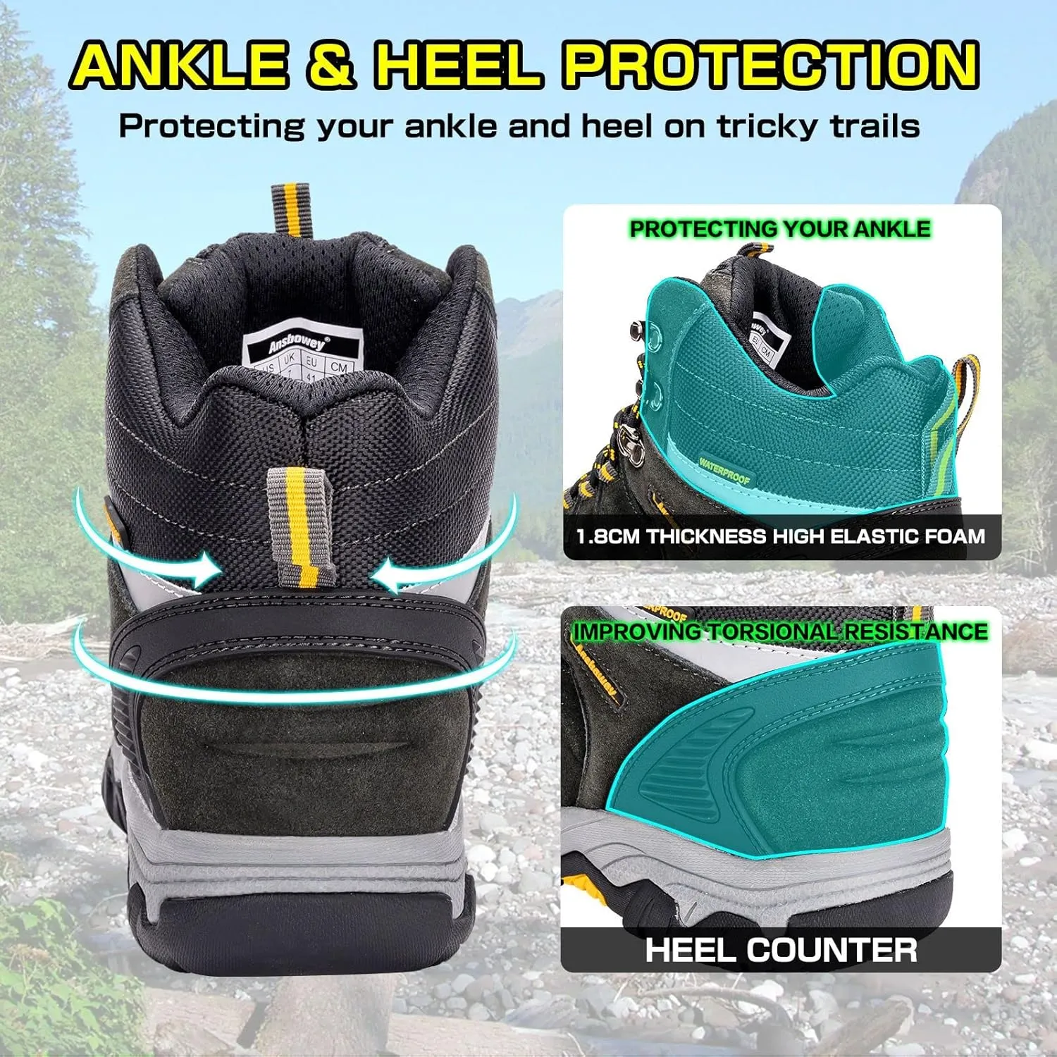 Ansbovey hiking boots waterproof men's hiking shoes women's outdoor trekking shoes