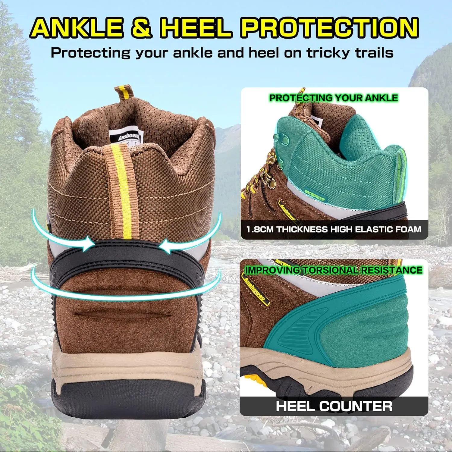 Ansbovey hiking boots waterproof men's hiking shoes women's outdoor trekking shoes
