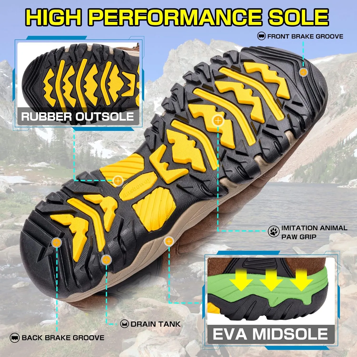 Ansbovey hiking boots waterproof men's hiking shoes women's outdoor trekking shoes