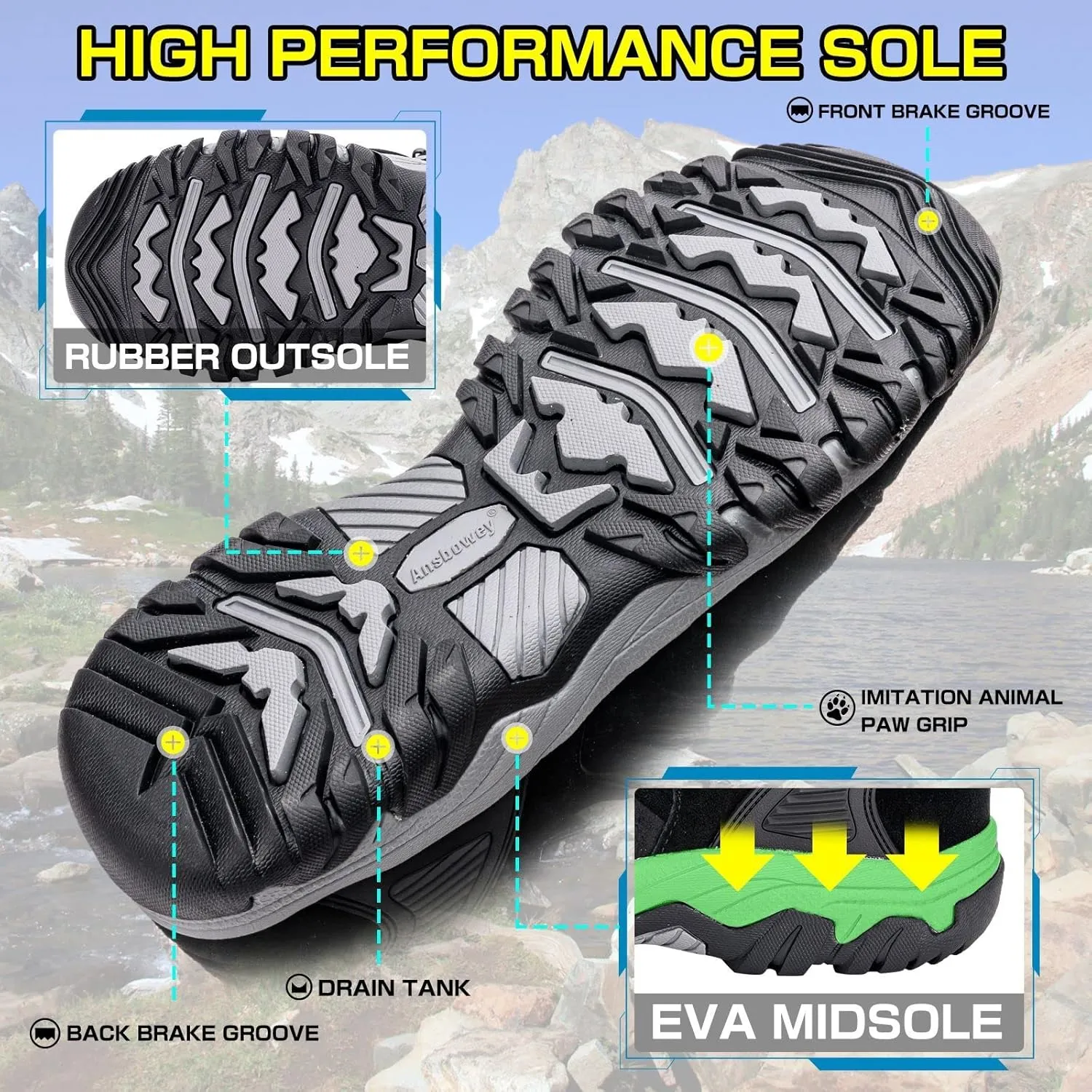 Ansbovey hiking boots waterproof men's hiking shoes women's outdoor trekking shoes
