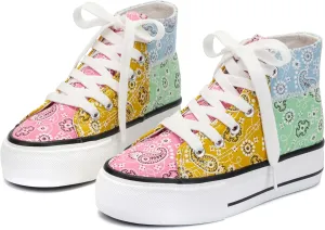ANTLULU Girls??Platform Canvas Shoes Low Top and High Top Canvas Sneakers Lace-up Fashion Casual Shoes for Girls