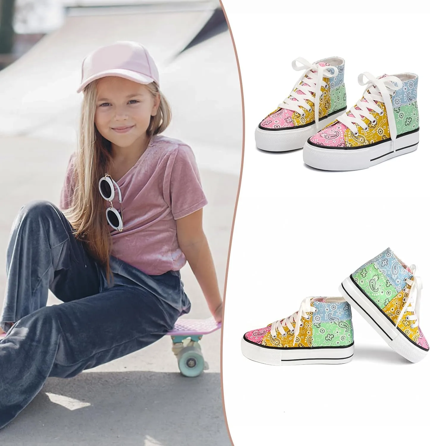 ANTLULU Girls??Platform Canvas Shoes Low Top and High Top Canvas Sneakers Lace-up Fashion Casual Shoes for Girls