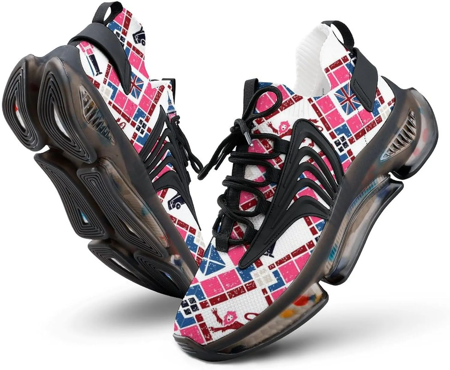 Argyle and British Flags Walking Shoes for Men Lightweight Tennis Fashion Elastic Sports Shoes Cushion Basketball Shoes