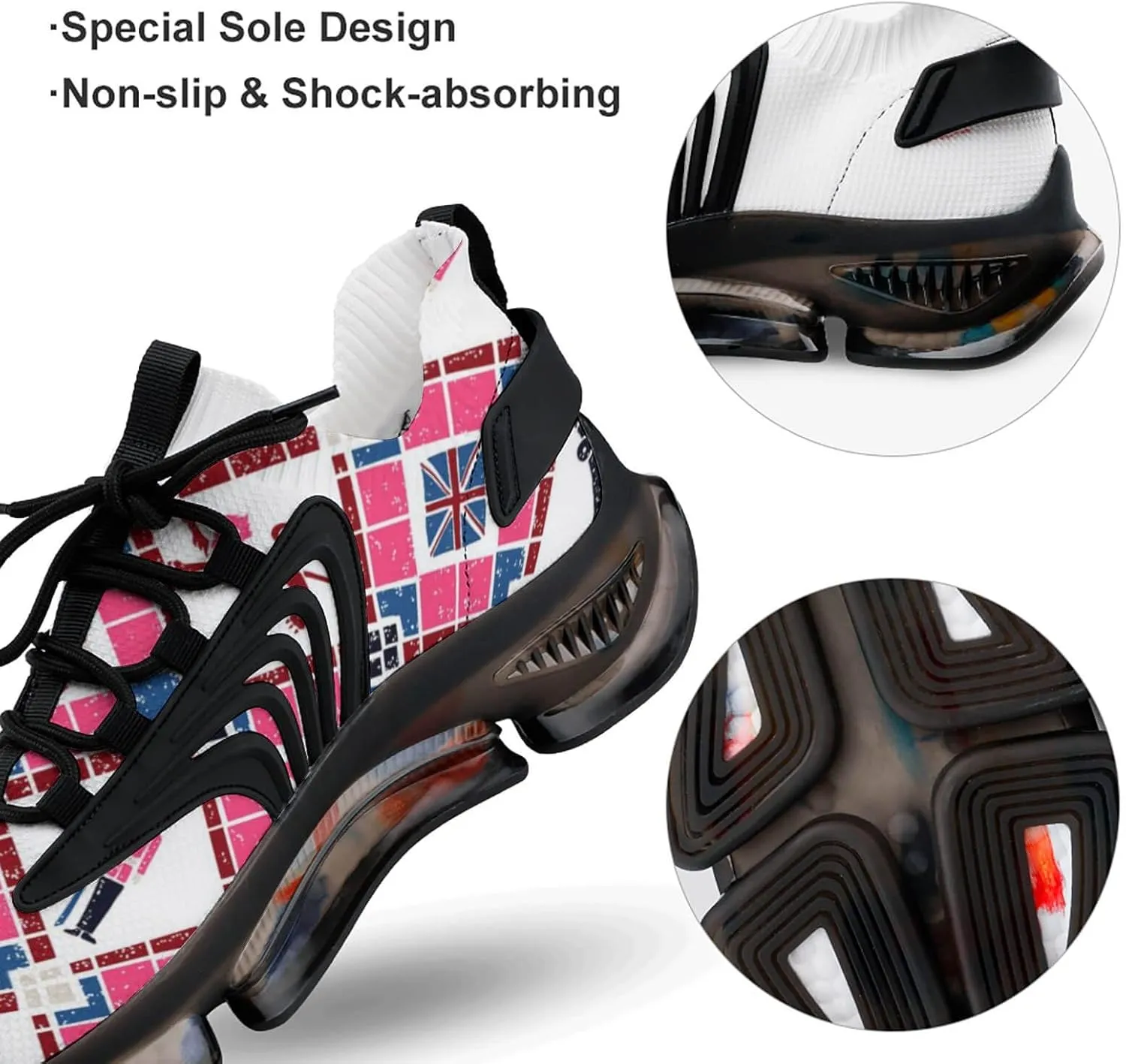 Argyle and British Flags Walking Shoes for Men Lightweight Tennis Fashion Elastic Sports Shoes Cushion Basketball Shoes