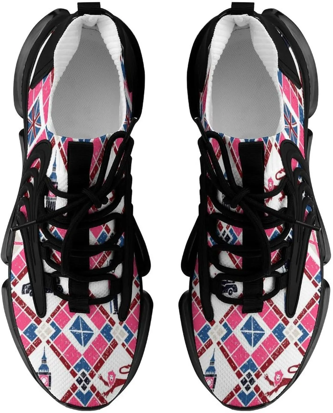 Argyle and British Flags Walking Shoes for Men Lightweight Tennis Fashion Elastic Sports Shoes Cushion Basketball Shoes
