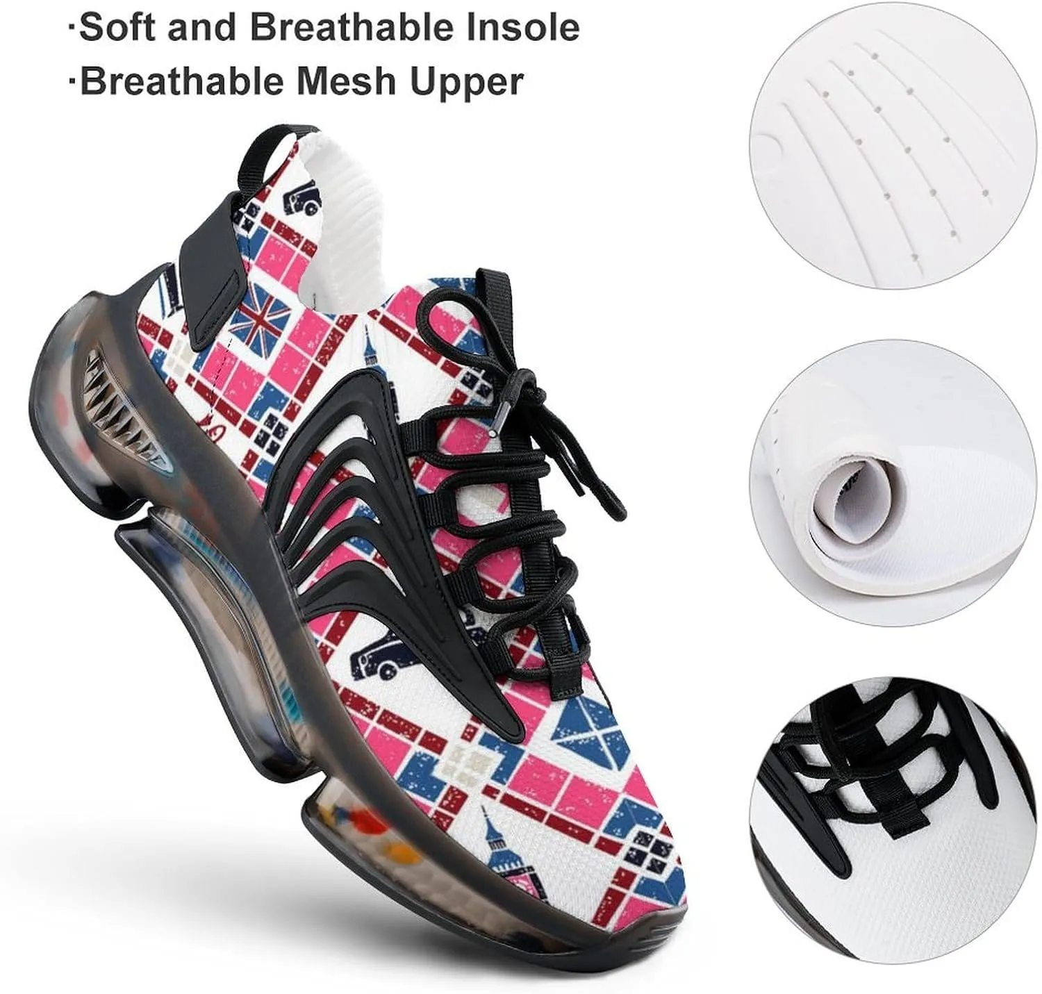 Argyle and British Flags Walking Shoes for Men Lightweight Tennis Fashion Elastic Sports Shoes Cushion Basketball Shoes