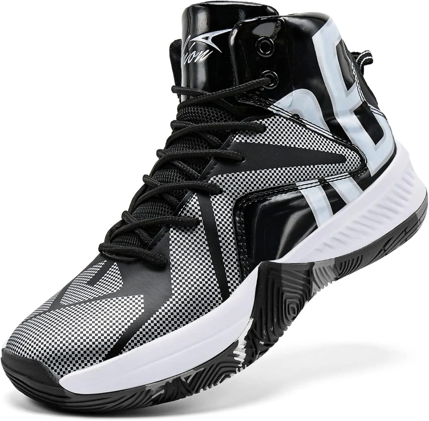 ASHION Mens Basketball Shoes Arch Support Sneakers Lightweight Anti Slip Sports Shoes for Outdoor Running Walking Black Silver 8.5