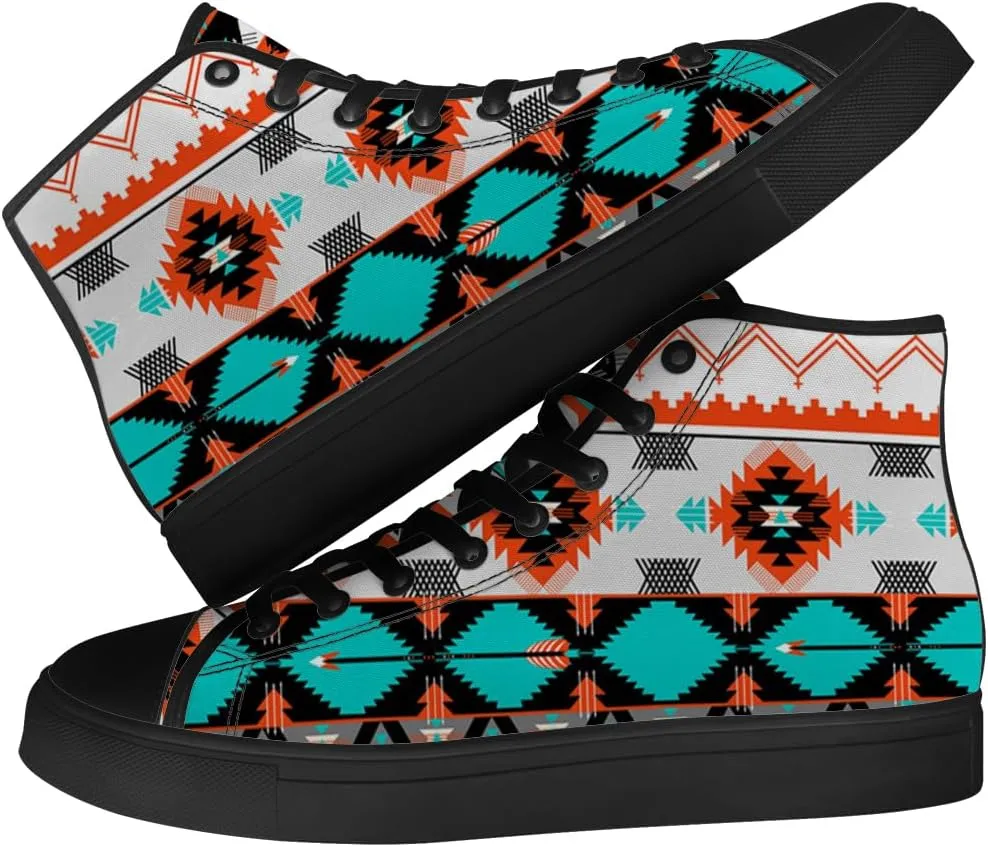 Aztec Shoes for Men Women Native American High Top Canvas Sneakers Lace Up Casual Walking Shoes Gifts for Him Her