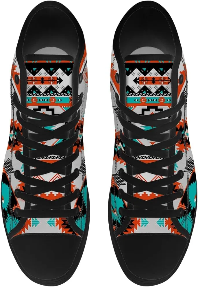Aztec Shoes for Men Women Native American High Top Canvas Sneakers Lace Up Casual Walking Shoes Gifts for Him Her