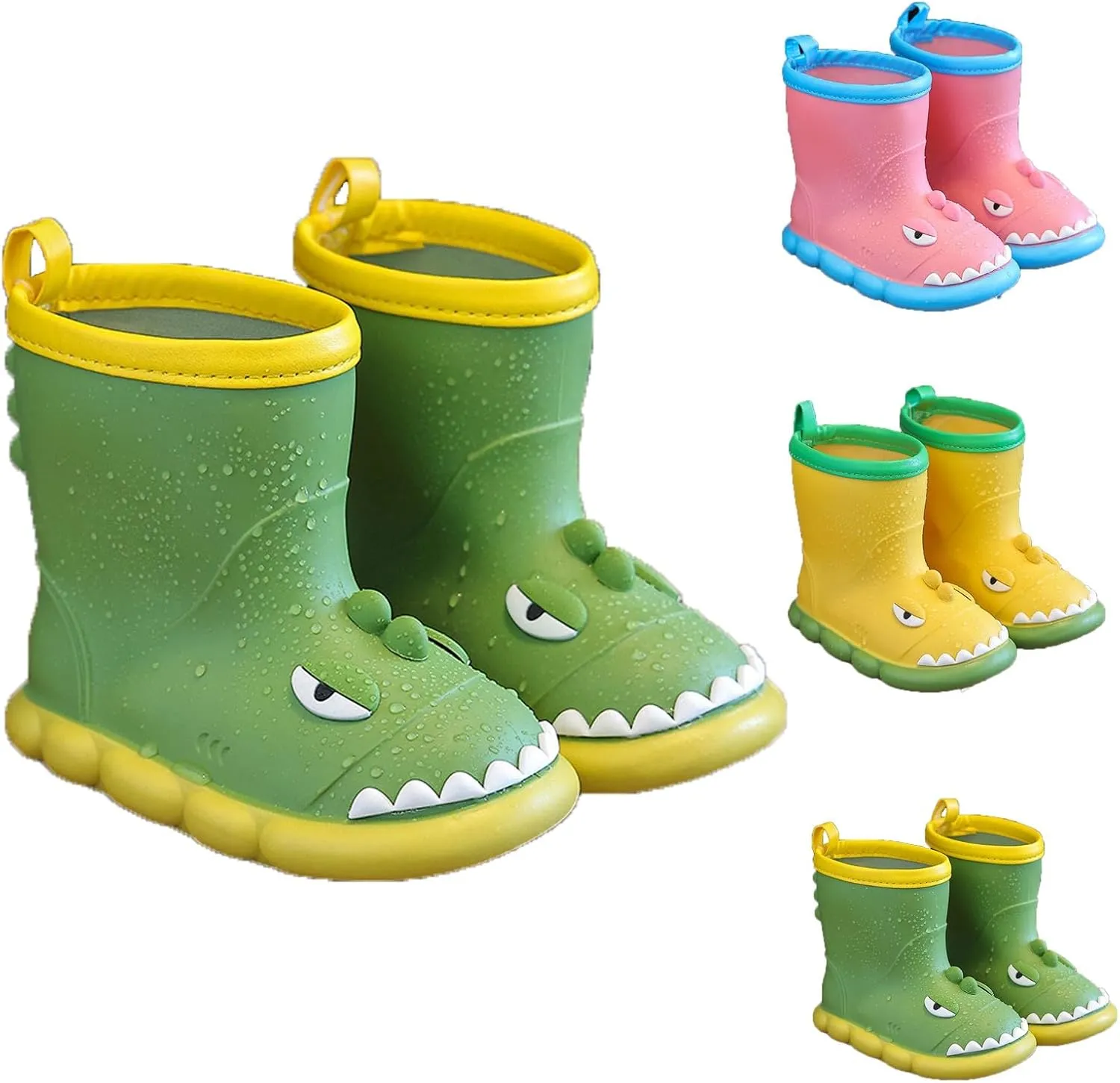 Baby Toddler Cute Dinosaur Rain Boots Children Pull on Water Shoes Boys Girls Cartoon Animals Anti Slip Shoes