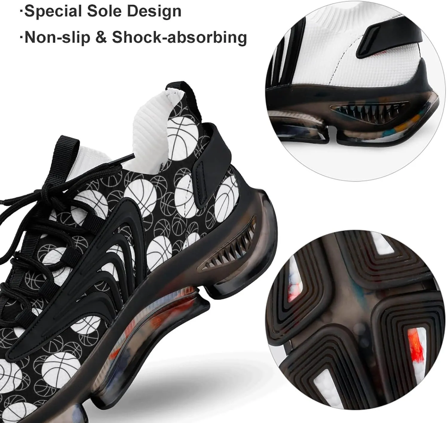 Basketballs Black and White Walking Shoes for Men Lightweight Tennis Fashion Elastic Sports Shoes Cushion Basketball Shoes