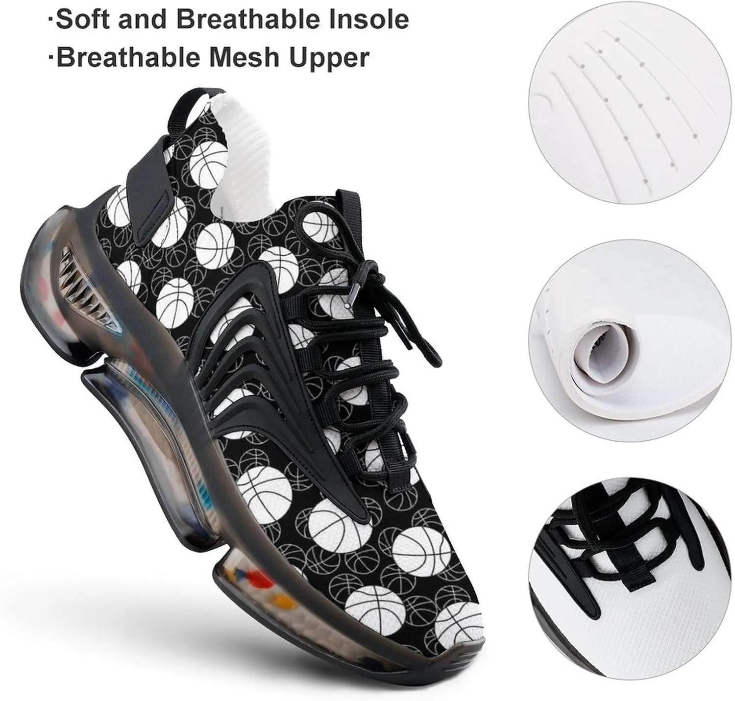 Basketballs Black and White Walking Shoes for Men Lightweight Tennis Fashion Elastic Sports Shoes Cushion Basketball Shoes