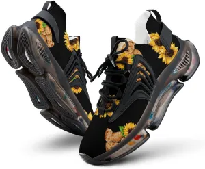 Bear and Sunflower Walking Shoes for Men Lightweight Tennis Fashion Elastic Sports Shoes Cushion Basketball Shoes