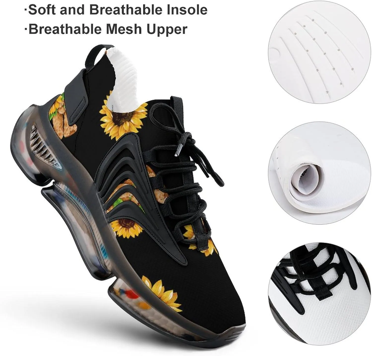 Bear and Sunflower Walking Shoes for Men Lightweight Tennis Fashion Elastic Sports Shoes Cushion Basketball Shoes