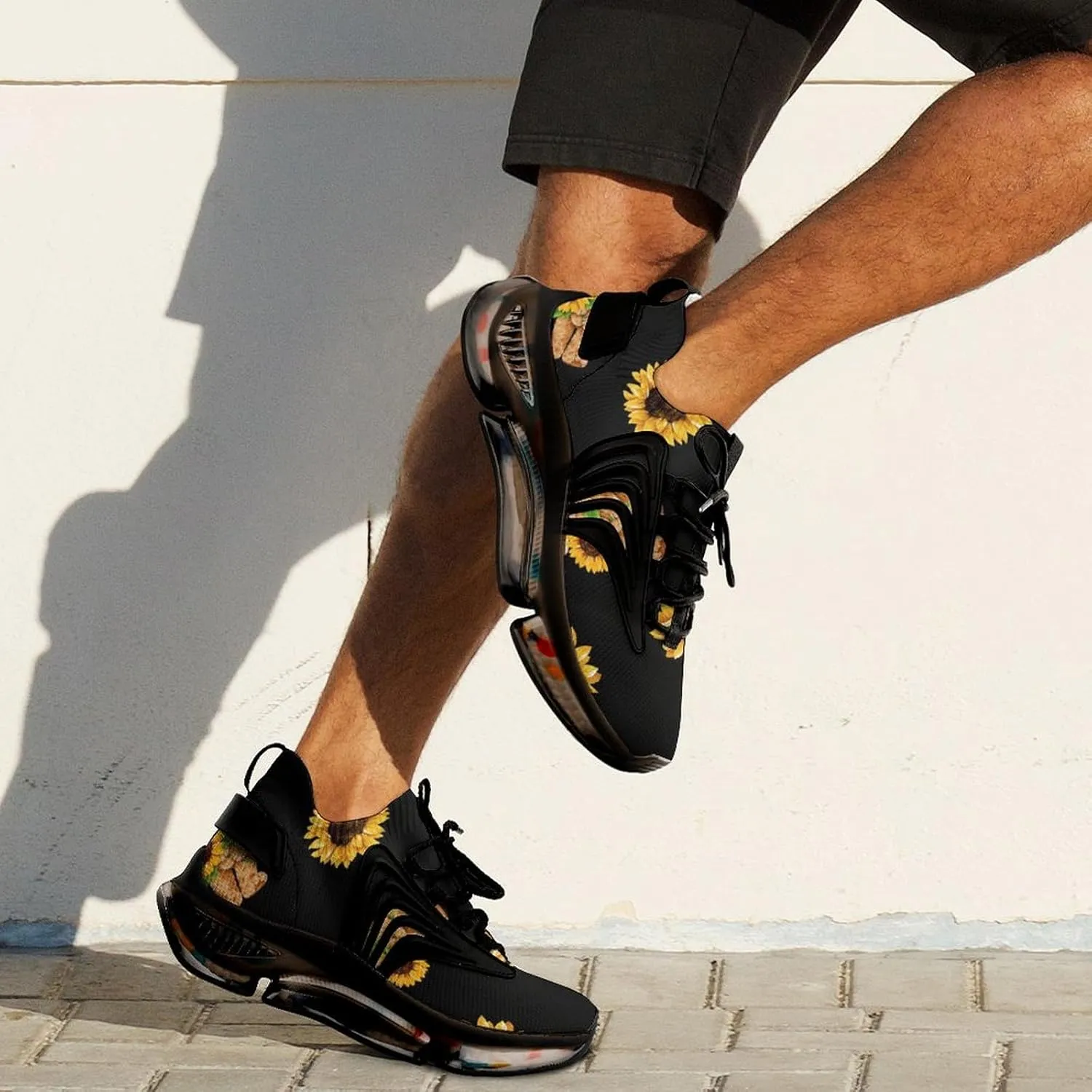 Bear and Sunflower Walking Shoes for Men Lightweight Tennis Fashion Elastic Sports Shoes Cushion Basketball Shoes