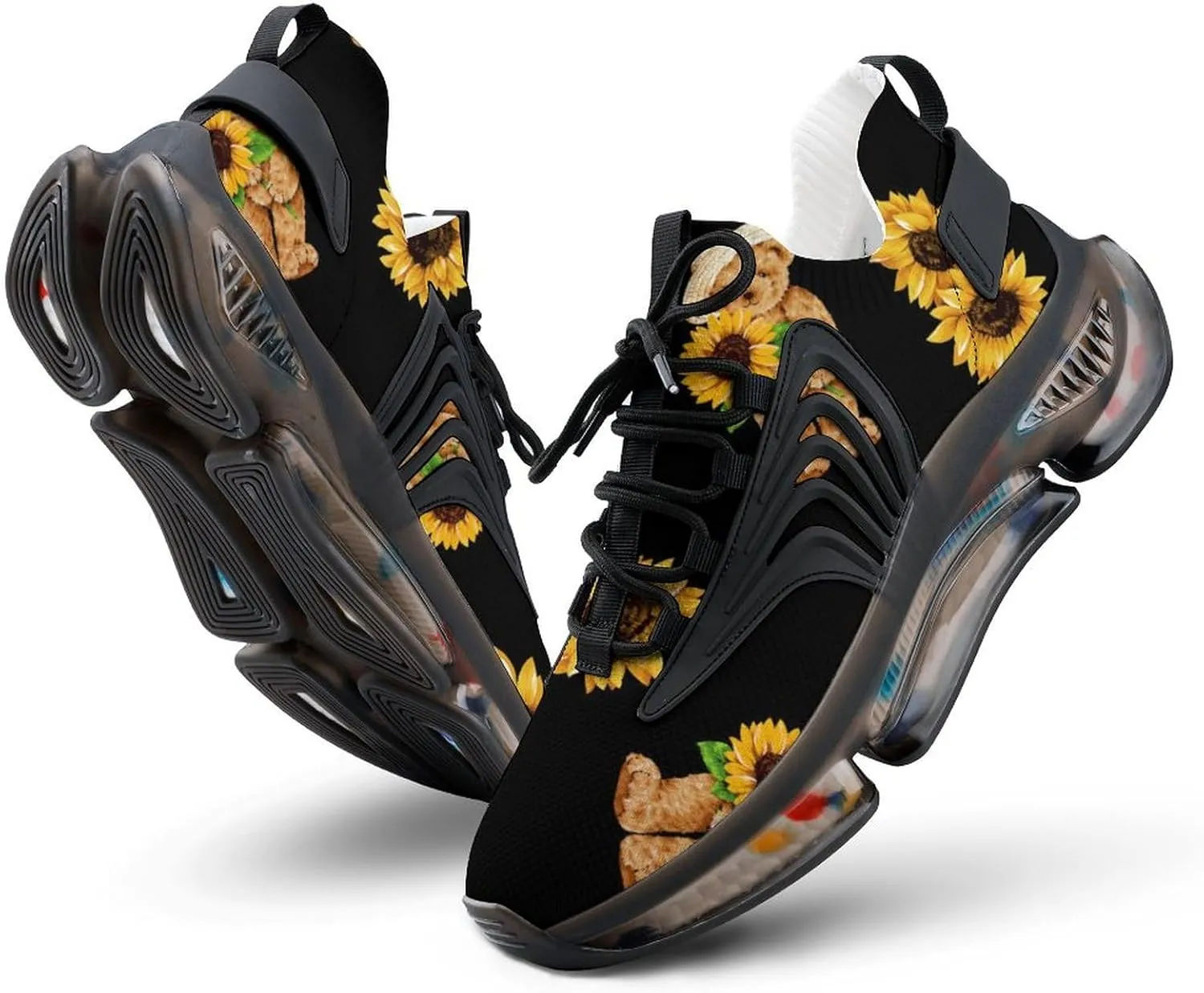 Bear and Sunflower Walking Shoes for Men Lightweight Tennis Fashion Elastic Sports Shoes Cushion Basketball Shoes