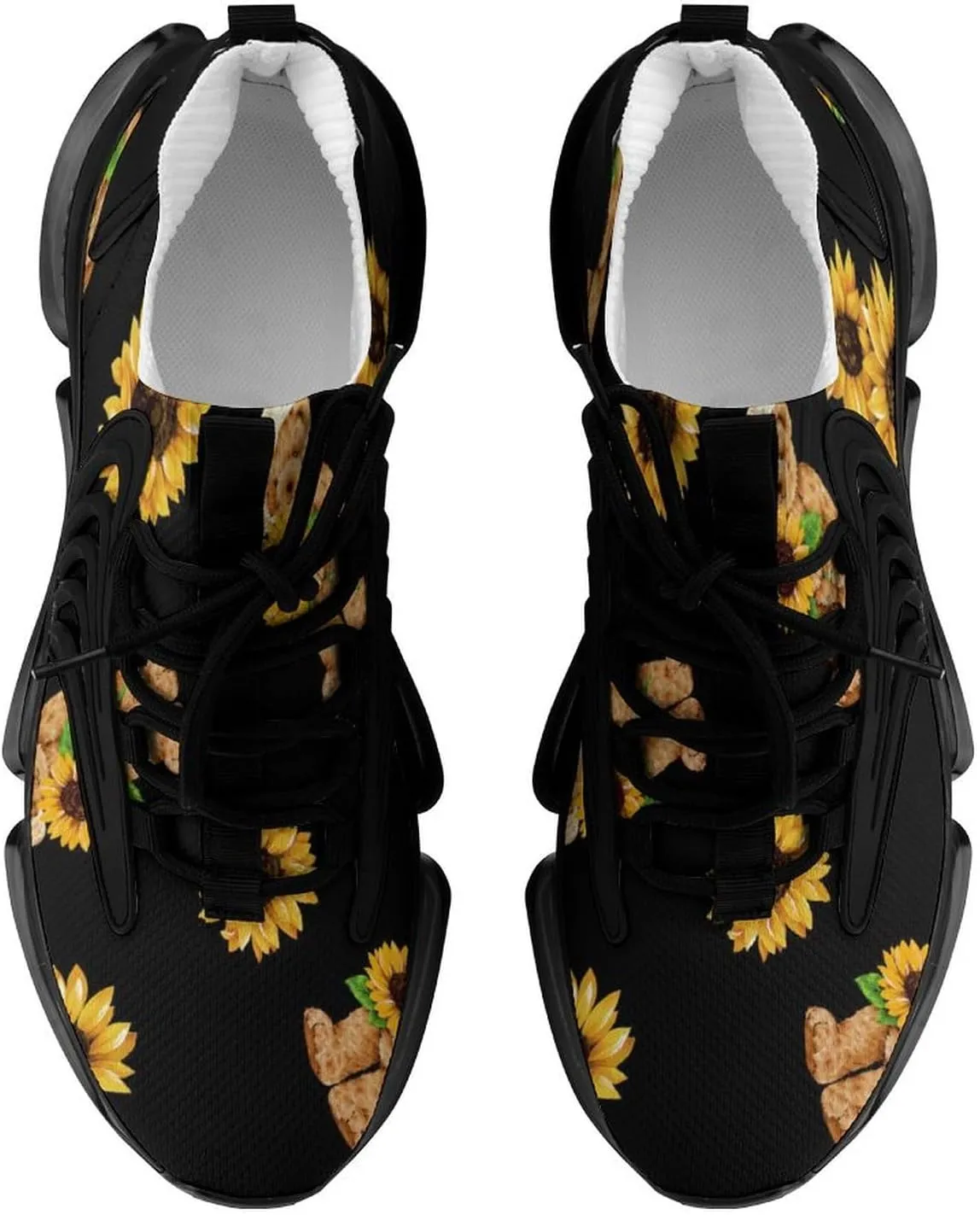 Bear and Sunflower Walking Shoes for Men Lightweight Tennis Fashion Elastic Sports Shoes Cushion Basketball Shoes