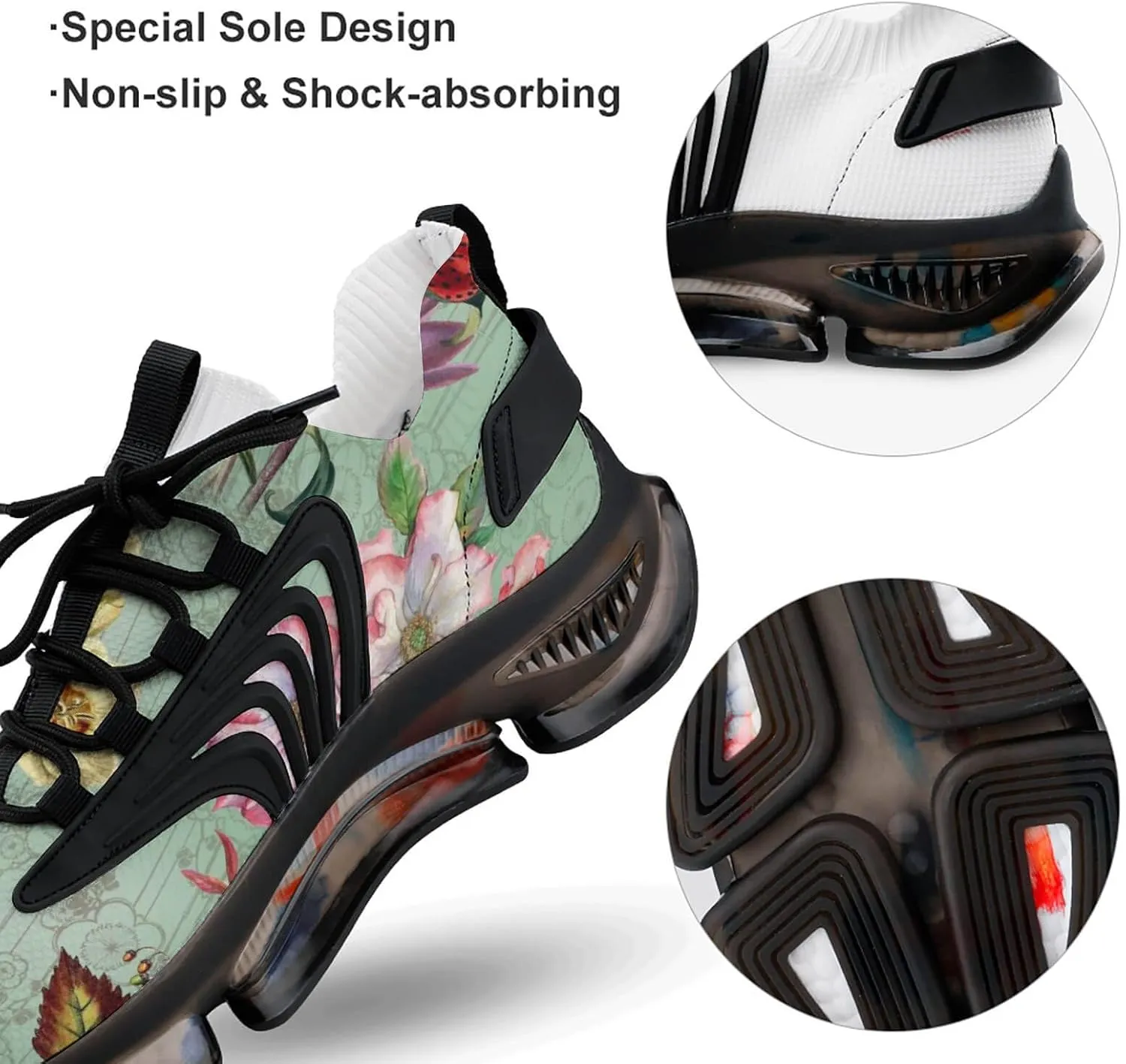 Beautiful Flower and Birds Walking Shoes for Men Lightweight Tennis Fashion Elastic Sports Shoes Cushion Basketball Shoes