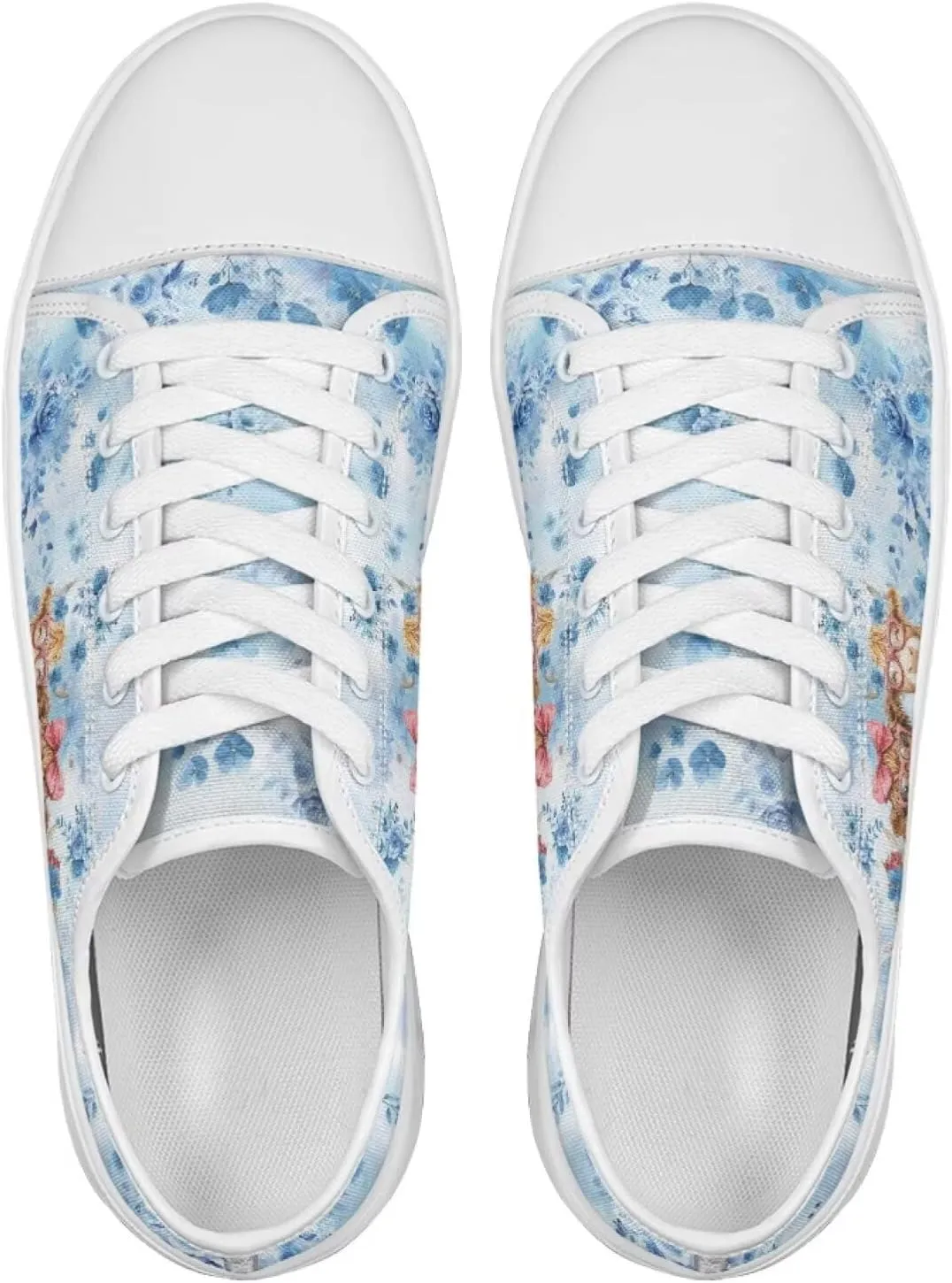 Blue Rose Women's Fashion Canvas Sneakers Tennis Shoes Low Top Walking Shoes with Thick White Sole US 5.5-13.5