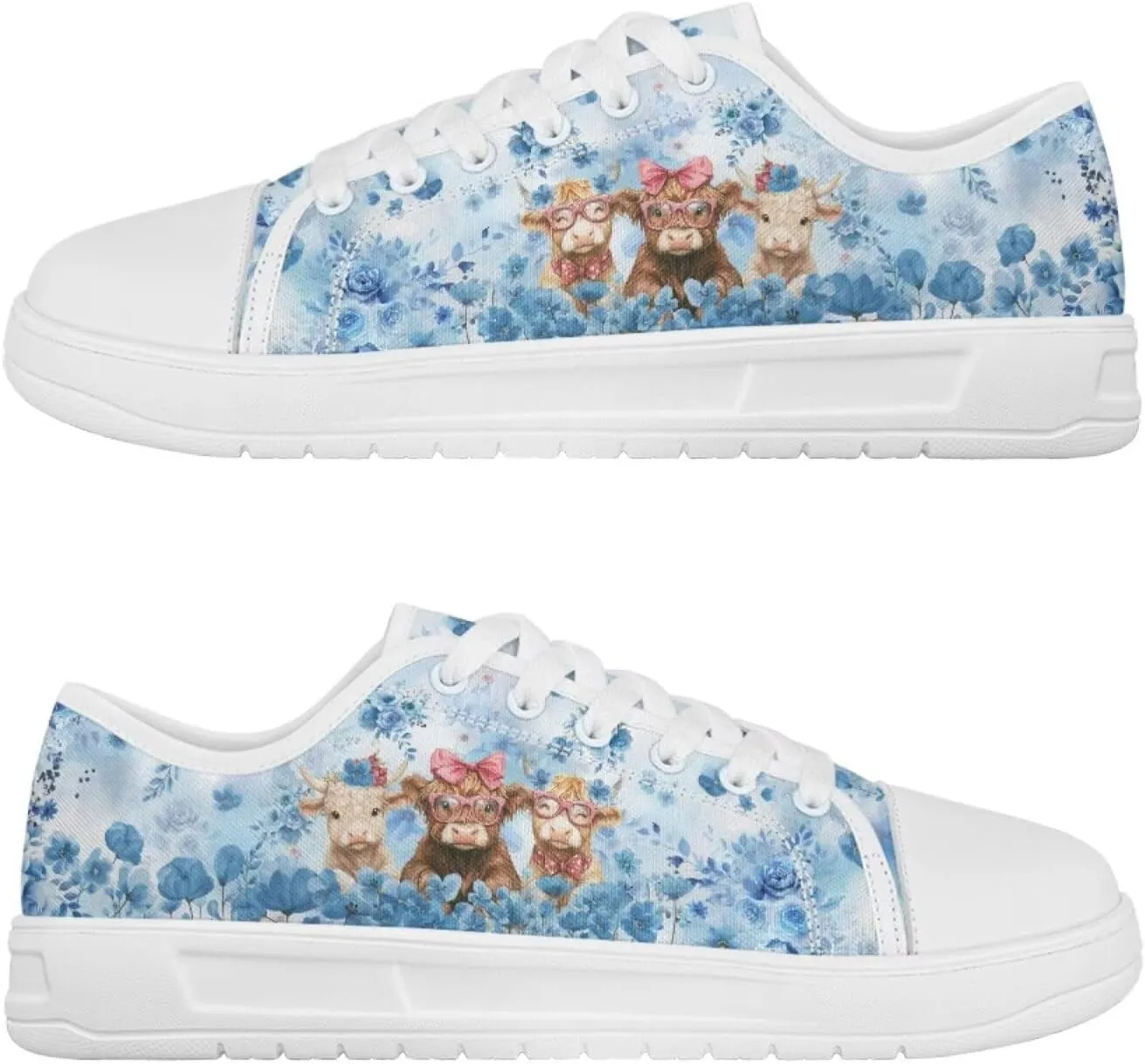 Blue Rose Women's Fashion Canvas Sneakers Tennis Shoes Low Top Walking Shoes with Thick White Sole US 5.5-13.5