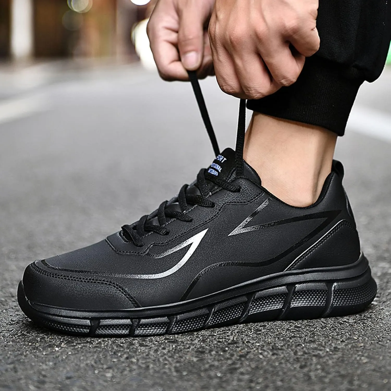 Breathable & Comfortable Sneaker Outdoor Men Mountaineering Casual Sport Shoes Lace Up Solid Color Running Breathable