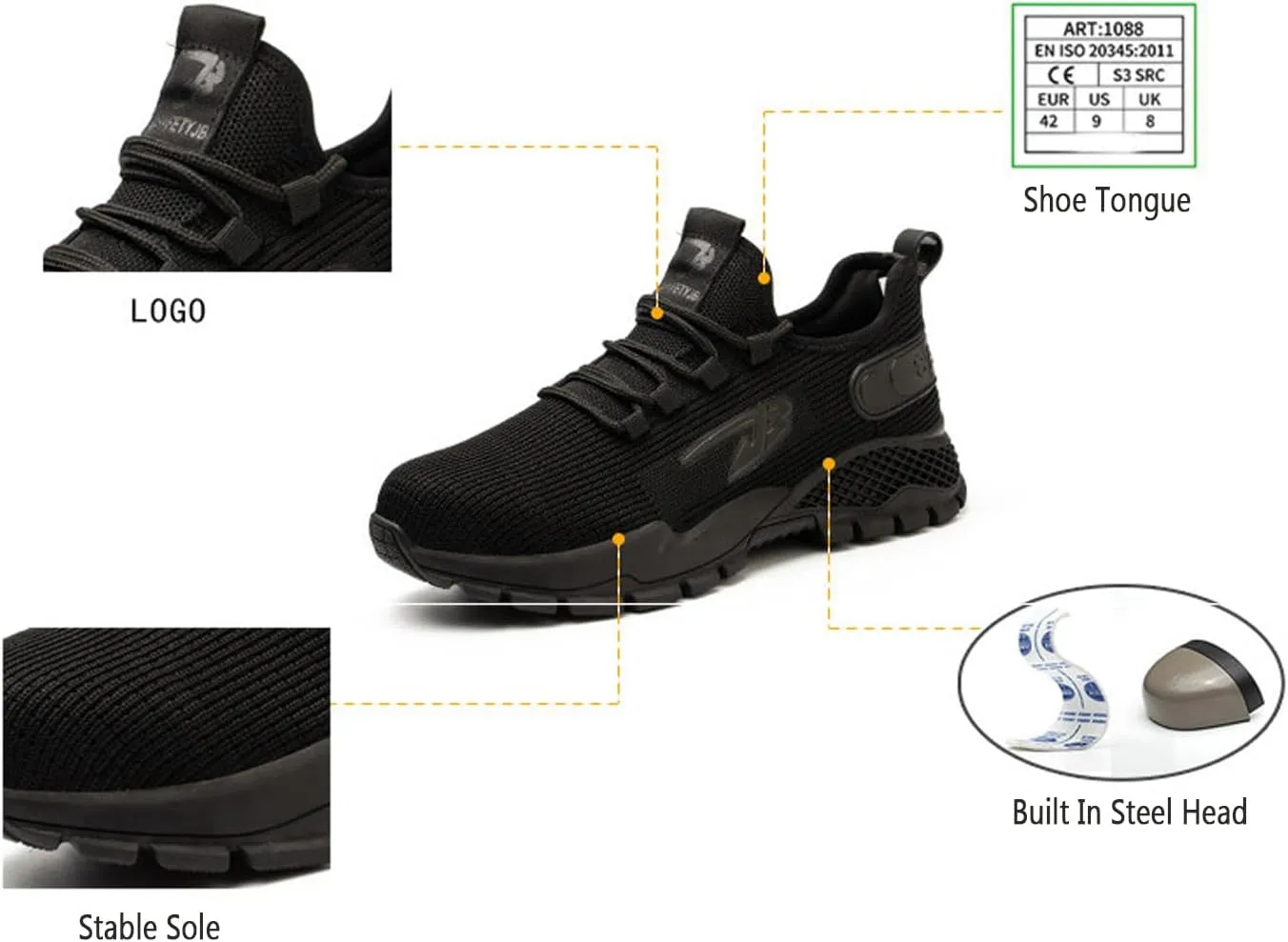 Buhelyc Steel Toe Shoes for Men Work Shoes Industrial Work Sneakers Breathable and Lightweight Work Utility Footwear for Men Women