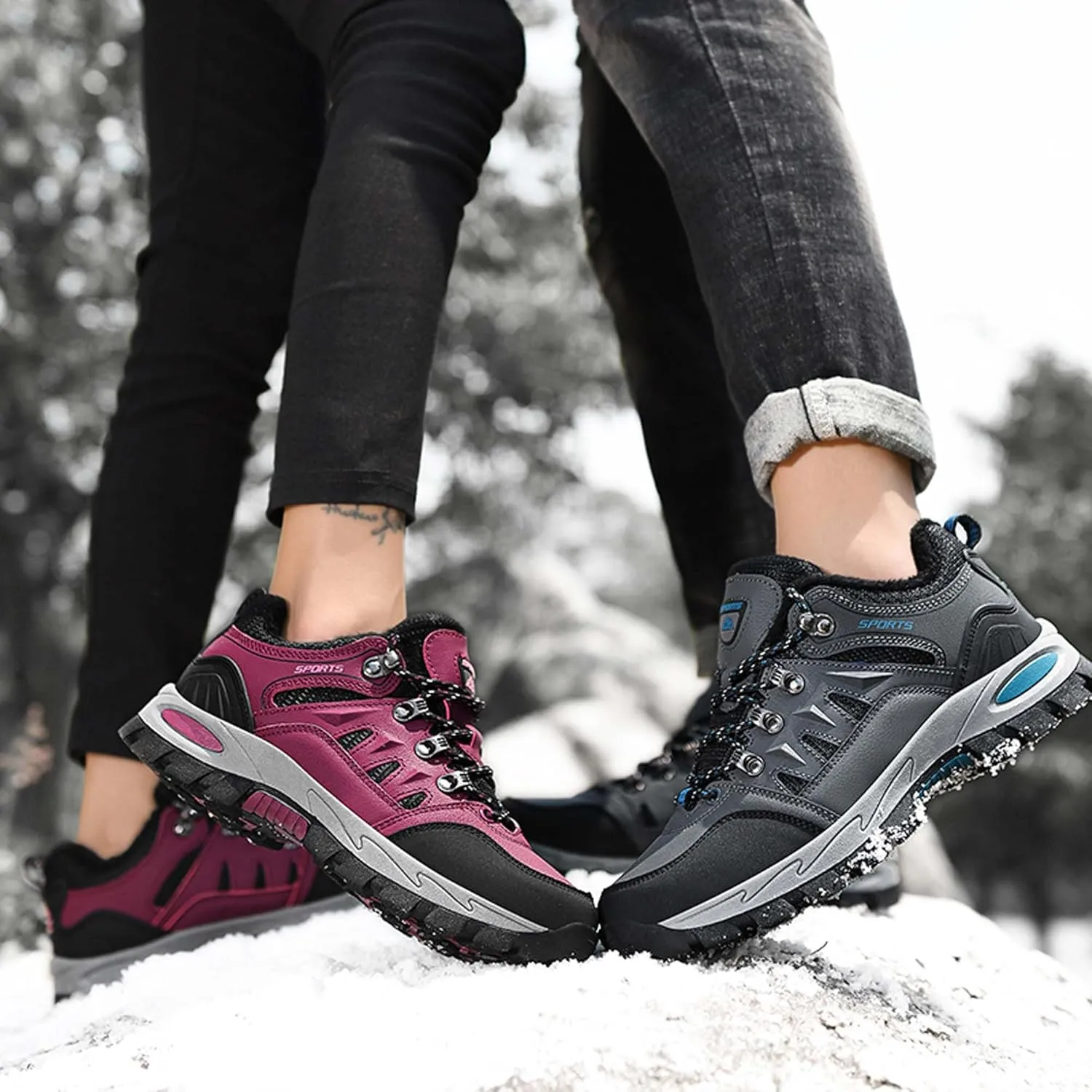 Couple Outdoor Walking Boots, Rubber Sole Breathable Mesh Ankle Shoes, Hiking Boots, Anti Slip Hiking Shoes, Muddy Wading Plush Hiking Shoes