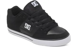 DC Men's Pure Low Top Lace Up Casual Skate Shoe Sneaker, Black/Black/White, 9.5