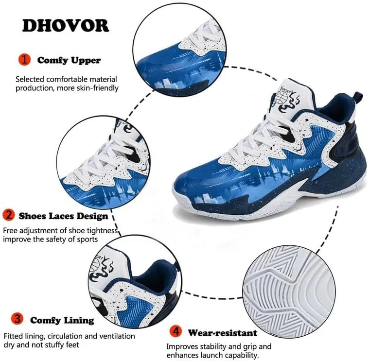 DHOVOR Boys Basketball Shoes Kids Athletic Shoes Fashion Sneakers Non-Slip Tennis Shoes Boys (Big Kid/Little Kid)