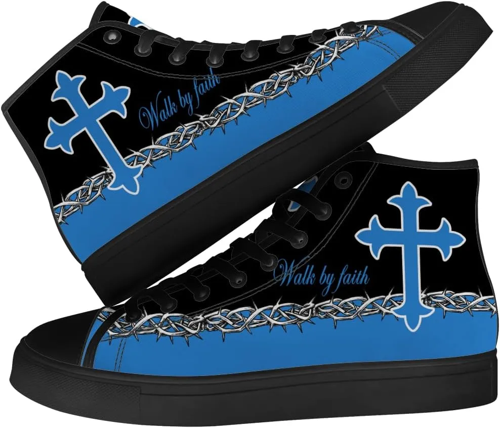 Faith Shoes for Men Women Faith Over Fear High Top Canvas Sneakers Lace Up Casual Walking Shoes Gifts for Dad Mom