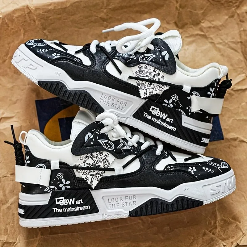 Fashion Skate Sneakers for Men- Versatile, Breathable & Comfortable for All Seasons | Lace-Up Casual Shoes with Durable PVC Sole, Skate Shoes Plus Size