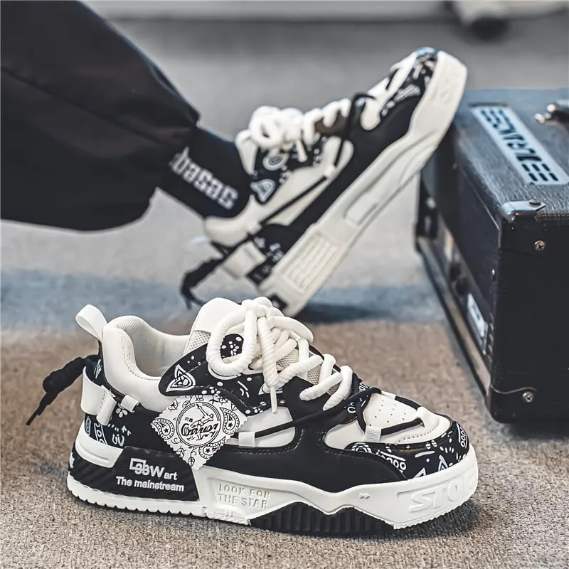 Fashion Skate Sneakers for Men- Versatile, Breathable & Comfortable for All Seasons | Lace-Up Casual Shoes with Durable PVC Sole, Skate Shoes Plus Size