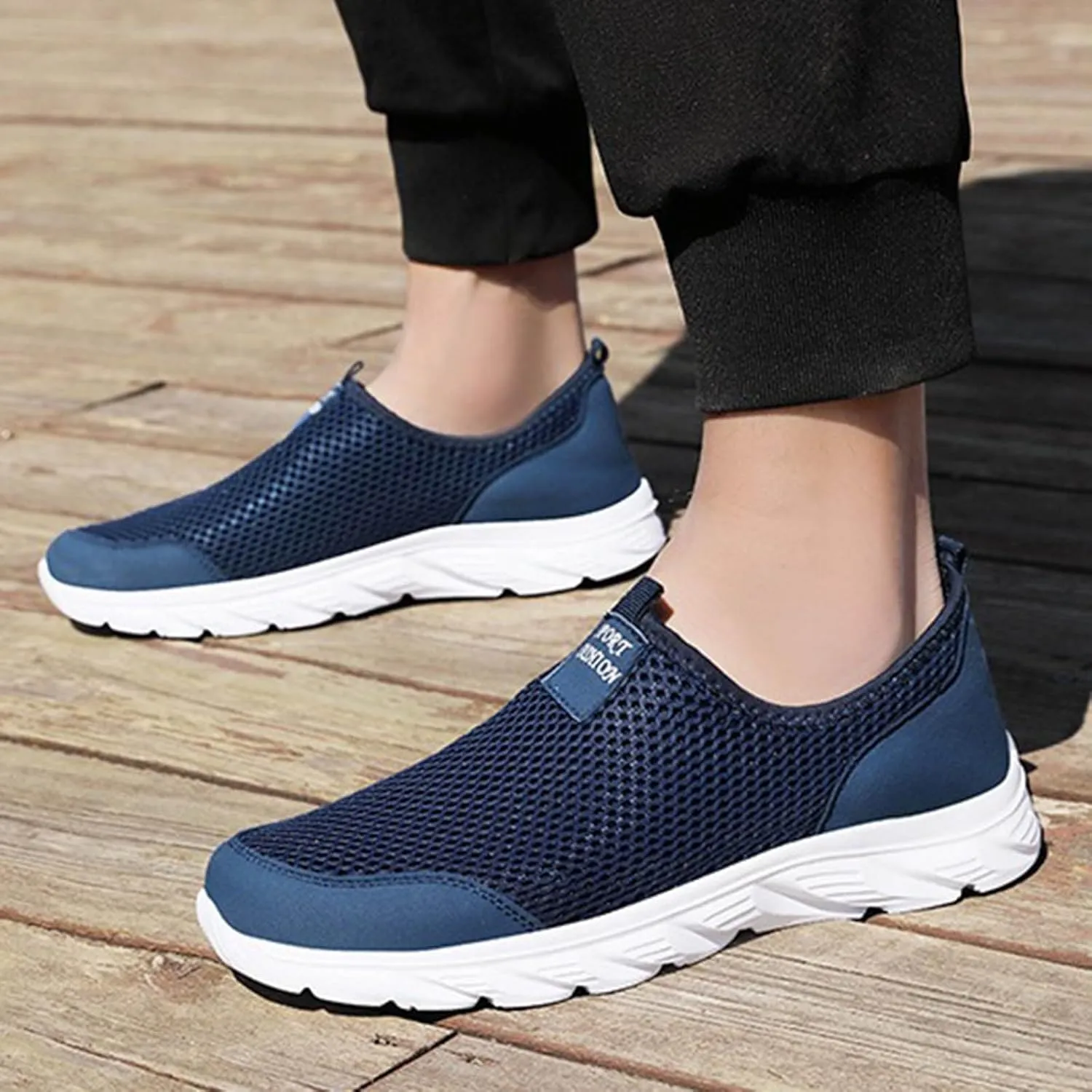 Fashion Sneaker Lace-Up Men's Mesh Foot Covered Breathable Lightweight Travel Slip On Sneakers