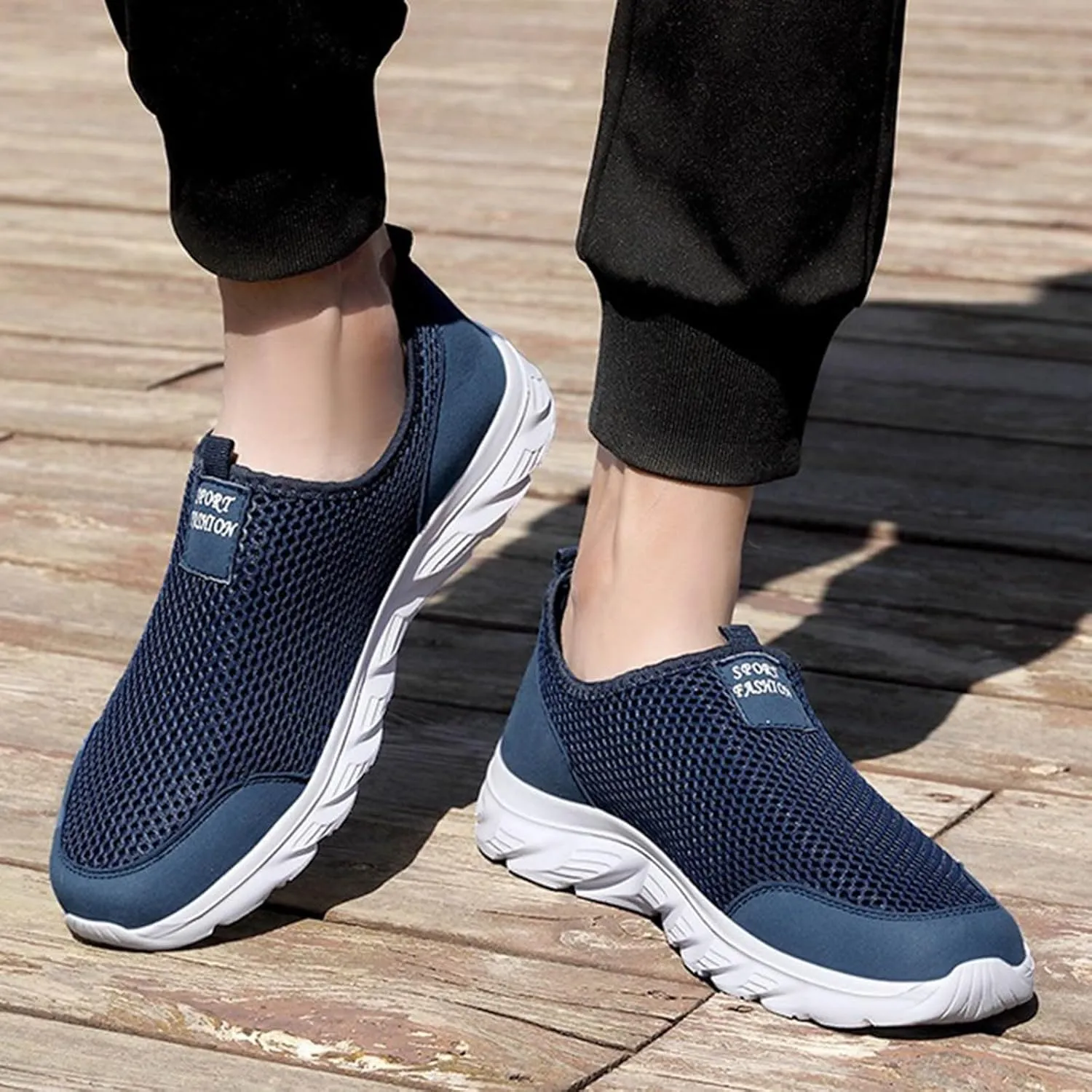 Fashion Sneaker Lace-Up Men's Mesh Foot Covered Breathable Lightweight Travel Slip On Sneakers