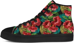 Hibiscus Shoes for Men Women Tropical High Top Canvas Sneakers Lace Up Casual Walking Shoes Gifts for Mama Papa