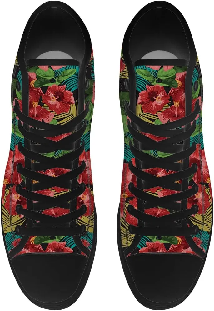 Hibiscus Shoes for Men Women Tropical High Top Canvas Sneakers Lace Up Casual Walking Shoes Gifts for Mama Papa