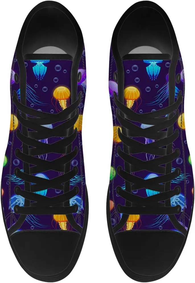 Jellyfish Shoes for Men Women High Top Canvas Sneakers Lace Up Casual Walking Shoes Gifts for Boyfriend Girlfriend