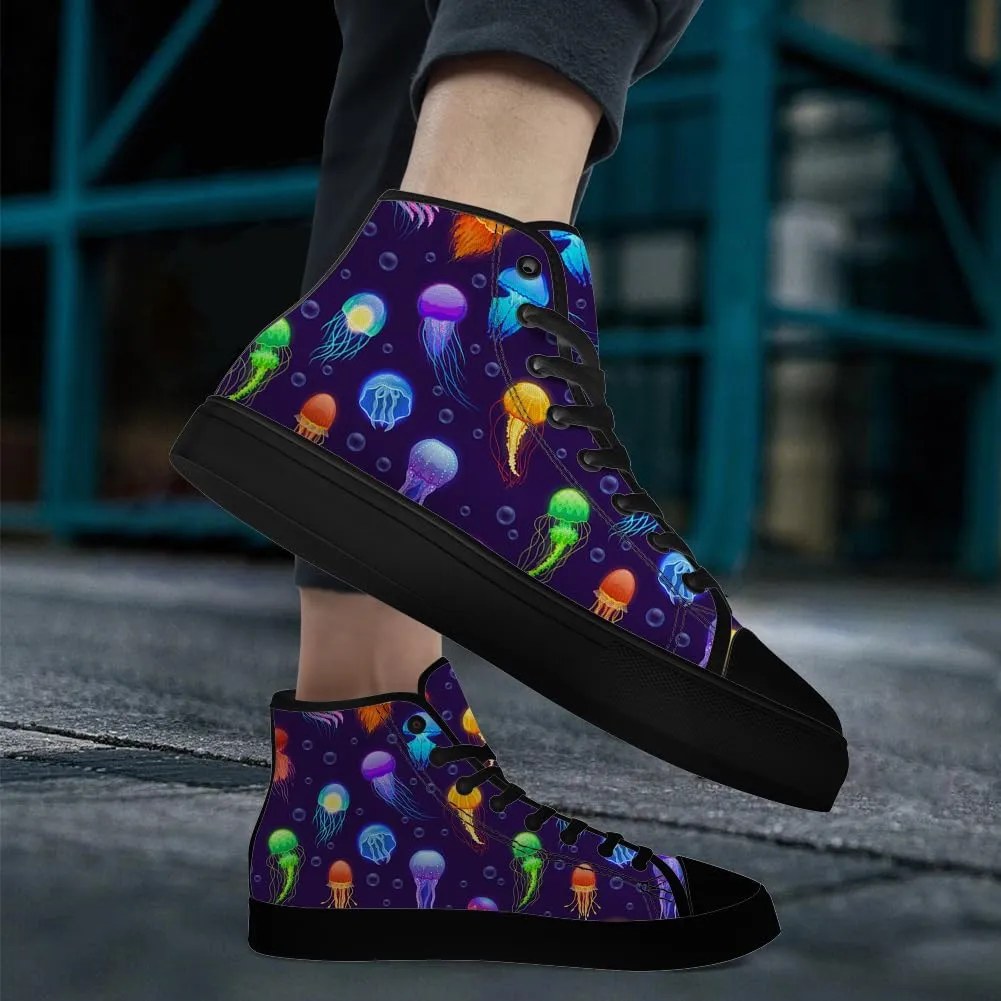 Jellyfish Shoes for Men Women High Top Canvas Sneakers Lace Up Casual Walking Shoes Gifts for Boyfriend Girlfriend