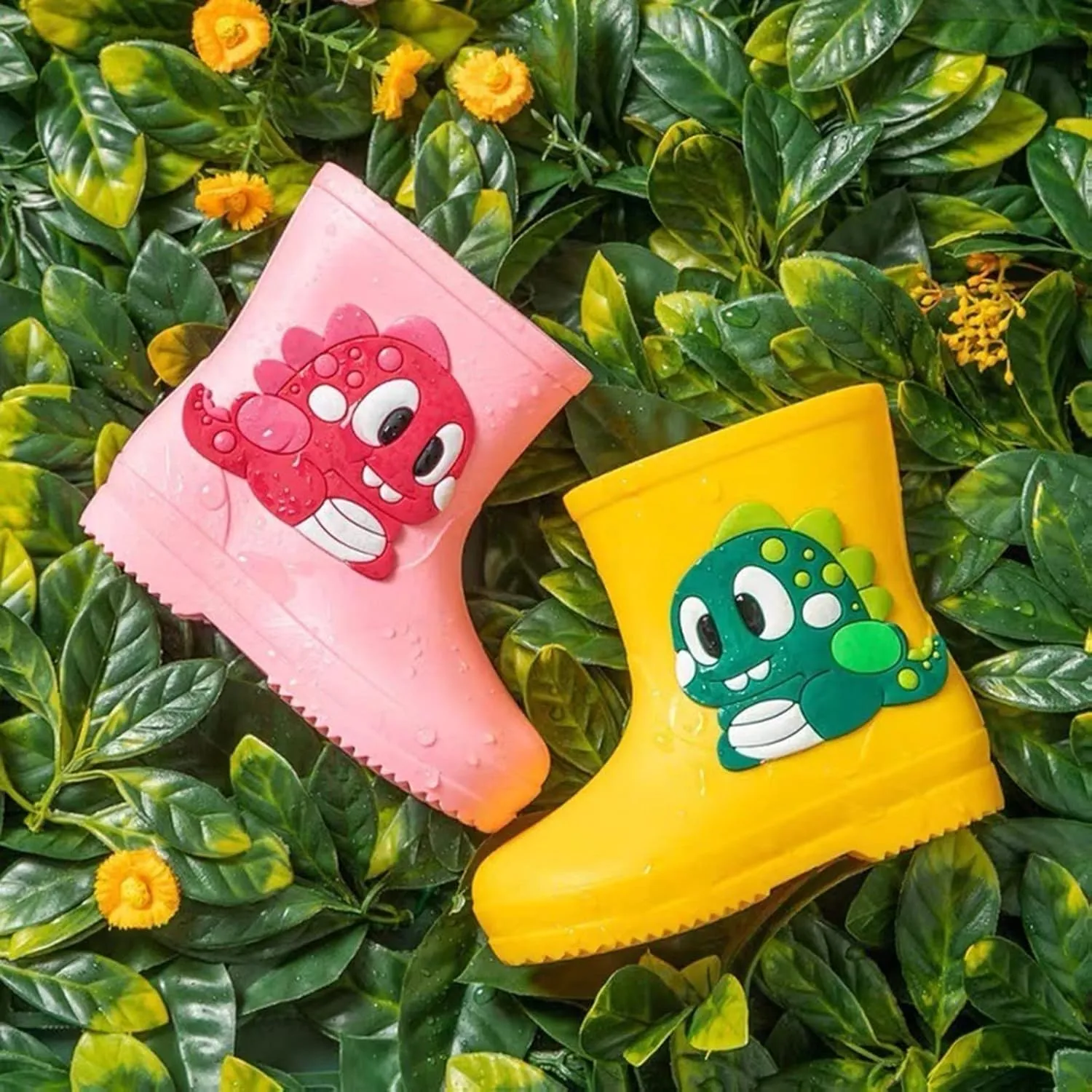Kids Rain Boots for Baby Girls Boys Toddler Lightweight Waterproof Anti-Slip Shoes Rubber Cute Dinosaur Print