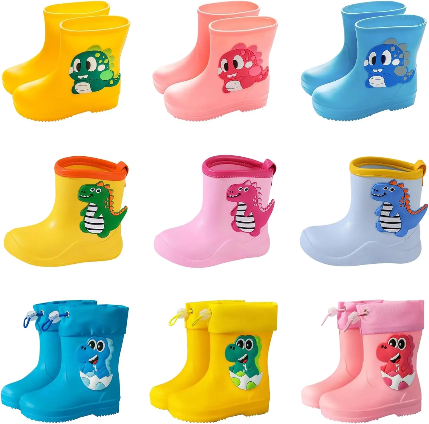 Kids Rain Boots for Baby Girls Boys Toddler Lightweight Waterproof Anti-Slip Shoes Rubber Cute Dinosaur Print