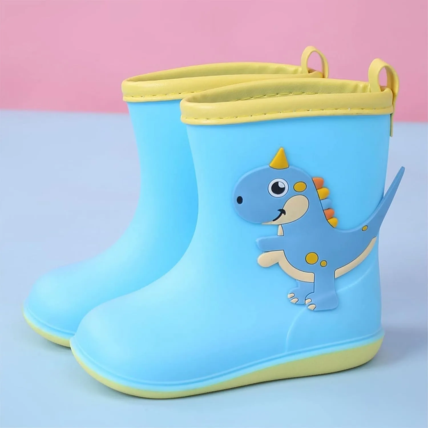 Kids Rubber Rain Boots Toddler Water Shoes Cute Cartoon Dinosaur Rain Boots for Boys Girls Waterproof Mud Boots