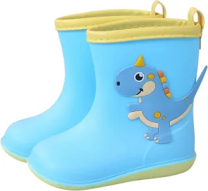 Kids Rubber Rain Boots Toddler Water Shoes Cute Cartoon Dinosaur Rain Boots for Boys Girls Waterproof Mud Boots