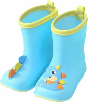 Kids Toddler Rain Boots for Girls Boys Dinosaur Cartoon Waterproof Rain Shoes Patterns Boot with Easy On Handles