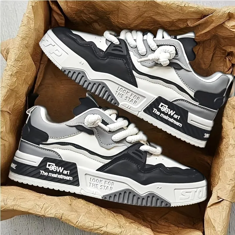 Men's Easily Wiped Clean Skate Shoes with Good Grip, Breathable Lace-up Sneakers, Men's Footwear