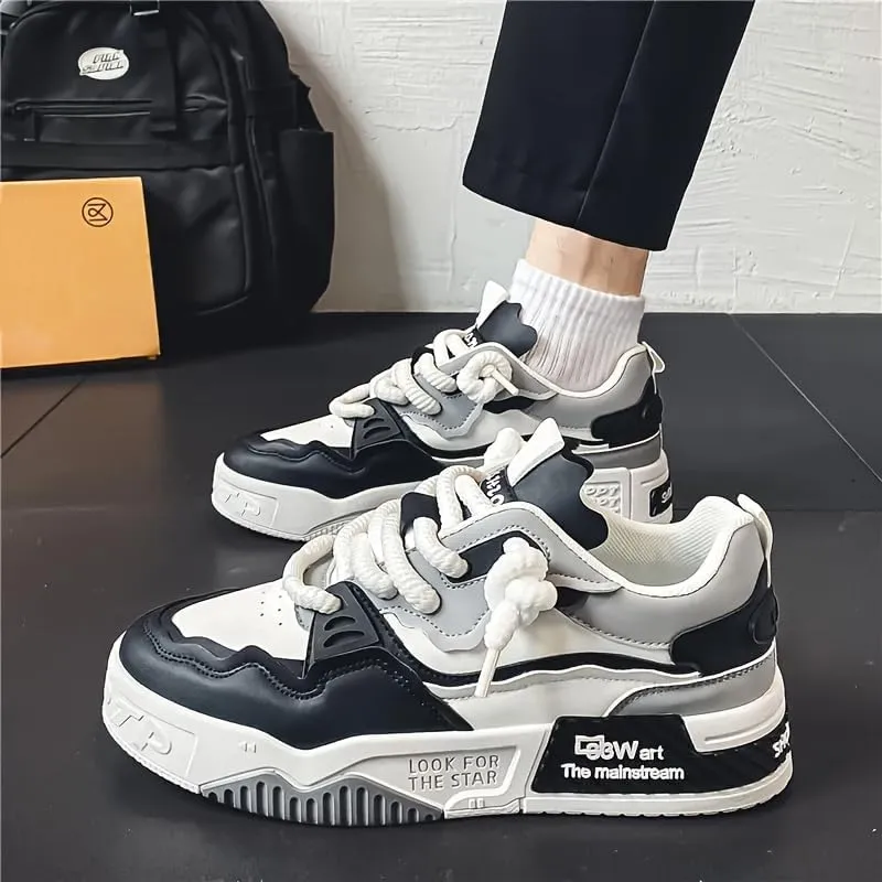 Men's Easily Wiped Clean Skate Shoes with Good Grip, Breathable Lace-up Sneakers, Men's Footwear