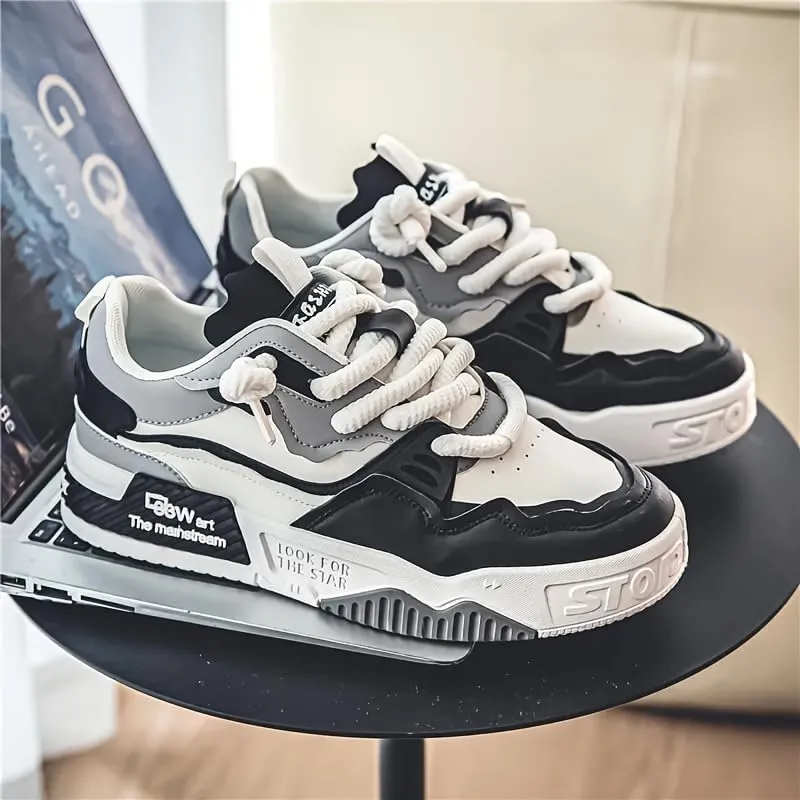 Men's Easily Wiped Clean Skate Shoes with Good Grip, Breathable Lace-up Sneakers, Men's Footwear