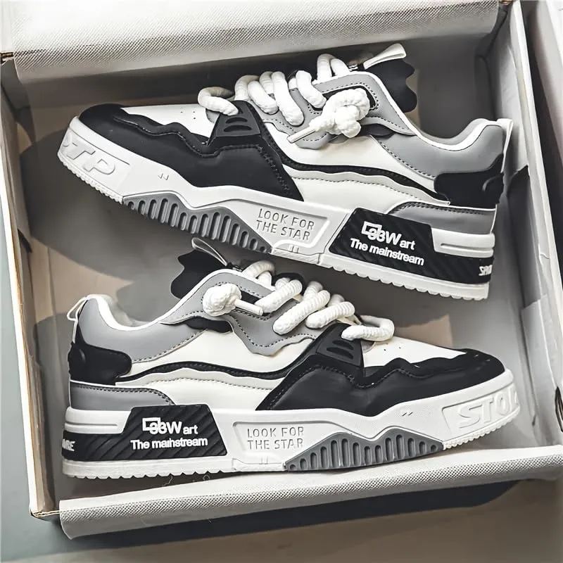 Men's Easily Wiped Clean Skate Shoes with Good Grip, Breathable Lace-up Sneakers, Men's Footwear