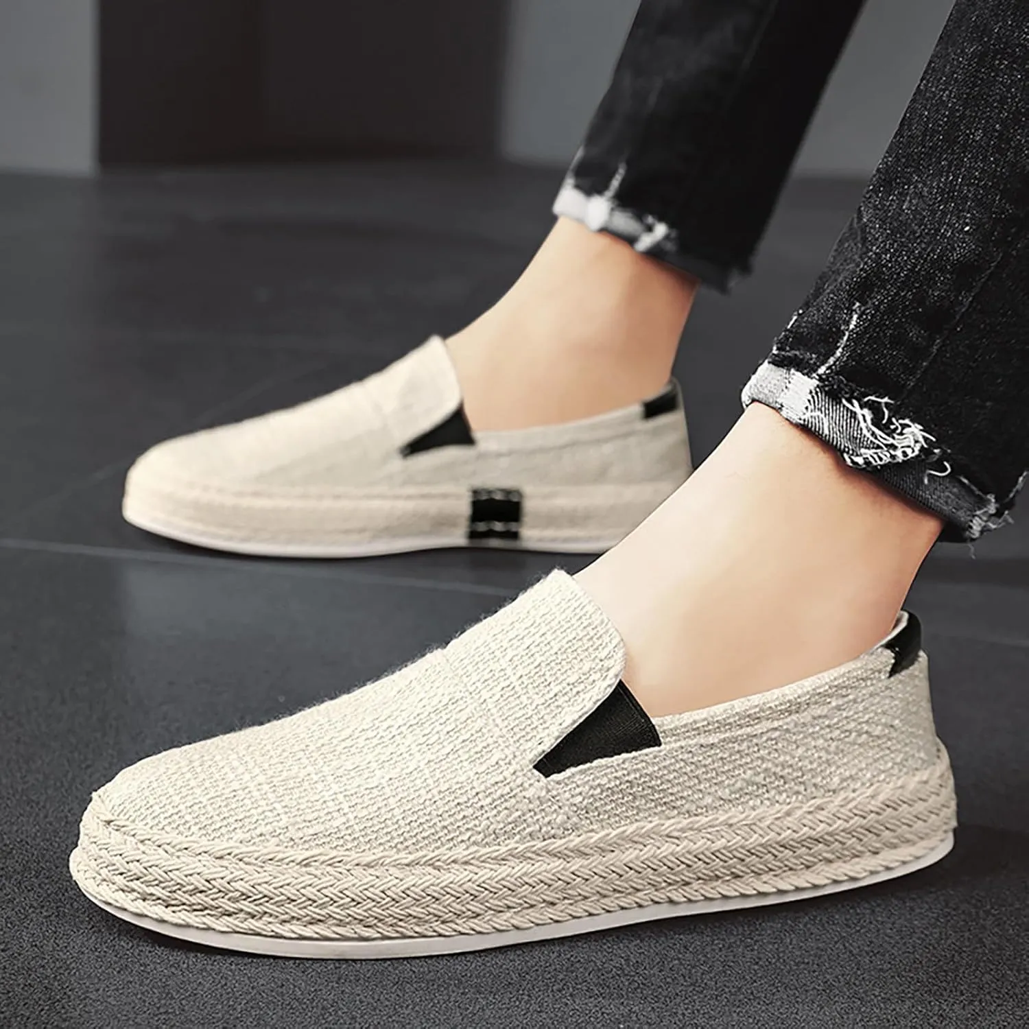 Men's Fashion Canvas Loafer Casual Cloth Shoes Canvas Slip-on Loafers Espadrille Walking Sneakers Moccasins Boat Shoes Lightweight Comfortable Walking Shoes